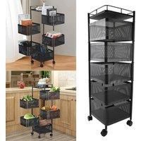 Kelvenix 6 Tier Kitchen Rotating Storage Trolley Cart in Black | Size: 0.6m2