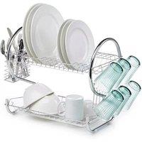 VOGREX 2-Tier Sink Dish Rack with Drip Tray & Cutlery Holder in Silver