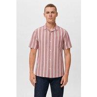 Little Nooks Men's Bari Stripe Short Sleeve Shirt in Light Red | Size: Medium