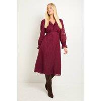 Wallis Women's Petite Burn Out Ruffle Midi Dress in Berry | Size: 16