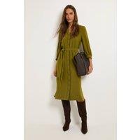 Wallis Women's Button Through Belted Shirt Dress in Green | Size: 14