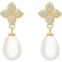 Latelita Women's Clover Flower Pearl Drop Cz Earrings Gold in White