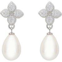 Latelita Women's Clover Flower Pearl Drop Cz Earrings Silver in White