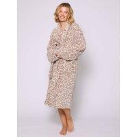 Loungeable Women's Leopard Shawl Robe in Taupe | Size: Small