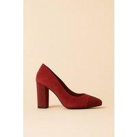 Spot On Women's Block Heel Faux Suede Court Shoes with Embellished Toecap in Burgundy | Size: 8