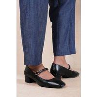 Where's That From Women's 'Nadia' Wide Fit Girl's School Block Heel Buckle Strap Mary Jane Shoes in Black | Size: 6E