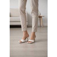 Truffle Collection Women's Heeled Mules Slip On Polyurethane Kitten Heel Summer Shoes in White | Size: 6