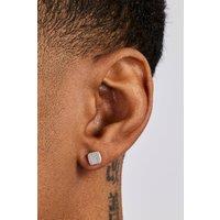 Cernucci Men's Iced Square Stone Stud Earrings - 6mm - White in Metallic Silver
