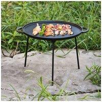 Living and Home Cast Iron Camping BBQ Grill Pan with Removable Legs in Black