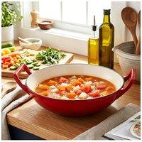 Living and Home 32/36cm Enamelled Cast Iron Stir-Fry Pan Wok in Red | Size: XL