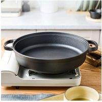 Living and Home 30/28cm Pre-Seasoned Round Cast Iron Pot Pan Braiser with Glass Lid Cookware in Black | Size: 28 cm