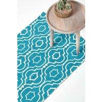 Homescapes Riga 100% Cotton Printed Patterned Hall Runner, 66 x 200 cm in Teal | Size: 66 cm x 200 cm