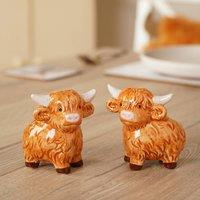 Country Living Highland Cow Salt & Pepper Shakers in Brown