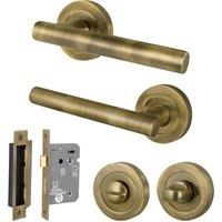 AFIT Antique Brass Bathroom Door Handle WC Privacy Lock Set, 1 Pair in Bronze | Size: 150mm x 150mm