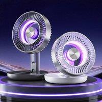 Quipulse Foldable Mini Fan with Colorful Ambient Light in Grey