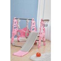 Living and Home Children Toddler Swing and Slide Set With Basketball Hoop in Pink
