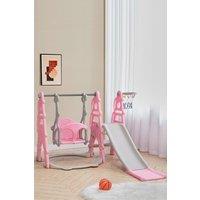 H&O Direct 3 in 1 Kids Indoor Slide for Toddlers 3-6 Baby Slide for Indoor Outdoor with Basketball Hoop in Pink
