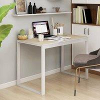 Berkfield Home Computer Desk White & Oak 110x60x73 cm Engineered Wood in Brown | Size: 110 x 60 x 73 cm