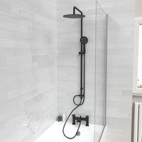 Nes Home Matte Black Round Shower Riser Rail Kit With Mixer Tap & Handset