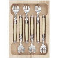 Laguiole Cake Fork Set in Wooden Tray in Ivory