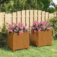 Berkfield Home Planters with Legs 2 pcs Rusty 32x30x33 cm Corten Steel in Brown | Size: 32 x 30 x 33 cm