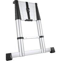 tectake Telescopic Ladder 13-Step, 3.85 M, Soft Close, Non-Slip Feet in Silver