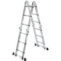 tectake Multi-Purpose Ladder 12-Step, 6-In-1, Foldable, Non-Slip in Silver