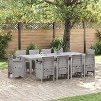 Berkfield Home 11 Piece Garden Dining Set with Cushions Light Grey Poly Rattan