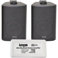 Loops Wireless Bluetooth Amplifier & 2x 50W Black Wall Mounted Speakers Amp System