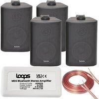 Loops Wireless Bluetooth Amplifier & 4x 3 60W Black Wall Mounted Speakers Amp System