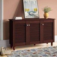 Timber Art Design Modern Shoe Storage Cabinet 3 Doors Footwear Stand Rack Unit Cupboard in Brown