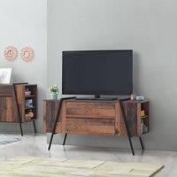 Timber Art Design Abbey TV Unit Stand Cabinet Rustic Industrial Living Room Furniture in Brown