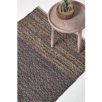 Homescapes Leather Handwoven Herringbone Rug in Grey | Size: 120 cm x 180 cm
