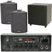 Loops PREMIUM TV Sound System Black Wall Speakers 200W Subwoofer & Bluetooth Amp Kit