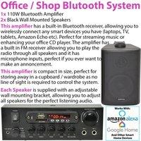 Loops Shop Bluetooth Music System 2x Black Speakers & 110W Amp Background FM Radio