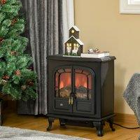 HOMCOM Freestanding Electric Fireplace Stove Heater with LED Fire Flame Effect Black