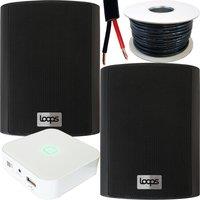 Loops 80W Mini WiFi Stereo Amplifier & 2x 70W 4 Black Outdoor Wall Speaker System