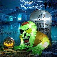 HOMCOM 5FT Halloween Inflatable Ghost Blow Up Garden Decorations LED Decor in Green