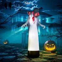 OUTSUNNY 8.9FT Tall Halloween Inflatable Three-Head Witch Ghost Decoration in White