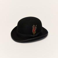 Liquorish Black Wool Bowler Hat With Curved Brim | Size: Medium