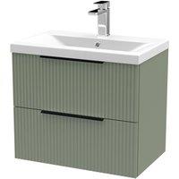 Balterley Fluted Front Wall Hung 2 Drawer Vanity Basin Unit, Satin Green, 600mm in Green