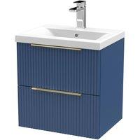 Balterley Fluted Front Wall Hung 2 Drawer Vanity Basin Unit, Satin Blue, 500mm in Blue