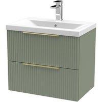 Balterley Fluted Front Wall Hung 2 Drawer Vanity Basin Unit, Satin Green, 600mm in Green