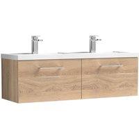 Balterley Level 1200mm Wall Hung 2 Drawer Unit with Double Basin - Bleached Oak in Brown