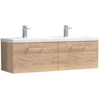 Balterley Level 1200mm Wall Hung 2 Drawer Double Basin Vanity Unit Bleached Oak in Brown