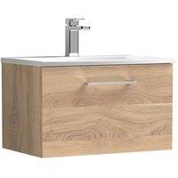 Balterley Modern Bathroom Wall Hung 1-Drawer Vanity & Basin, Light Oak, 600mm in Brown