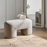 Wyld and Coco Beige Boucle Pouffe Bench Wide Larch Legs Oval Accent Ottoman