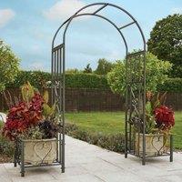Gr8 Garden Metal Garden Patio Arch With Planters Rose Arbour Archway Climbing Plant Trellis in Black