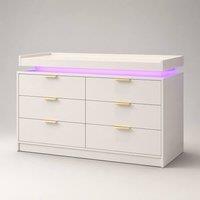 Harmin Luxury White 6-Drawer Chest with LED Lighting & Remote - 116cm Wide