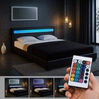 Harmin LUXURY Black 4ft Small Double LED Faux Leather LED Bed Frame